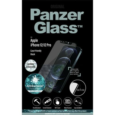 PanzerGlass Szkło antybakteryjne E2E M CF AB CamSlider Swarovski, iPhone 12 / 12 Pro, czarne 5711724027178