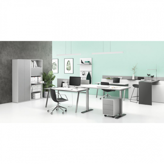 B2B Partner Stół biurowy SINGLE LAYERS, bez przegród, regulowane nogi, biały / szary 611570