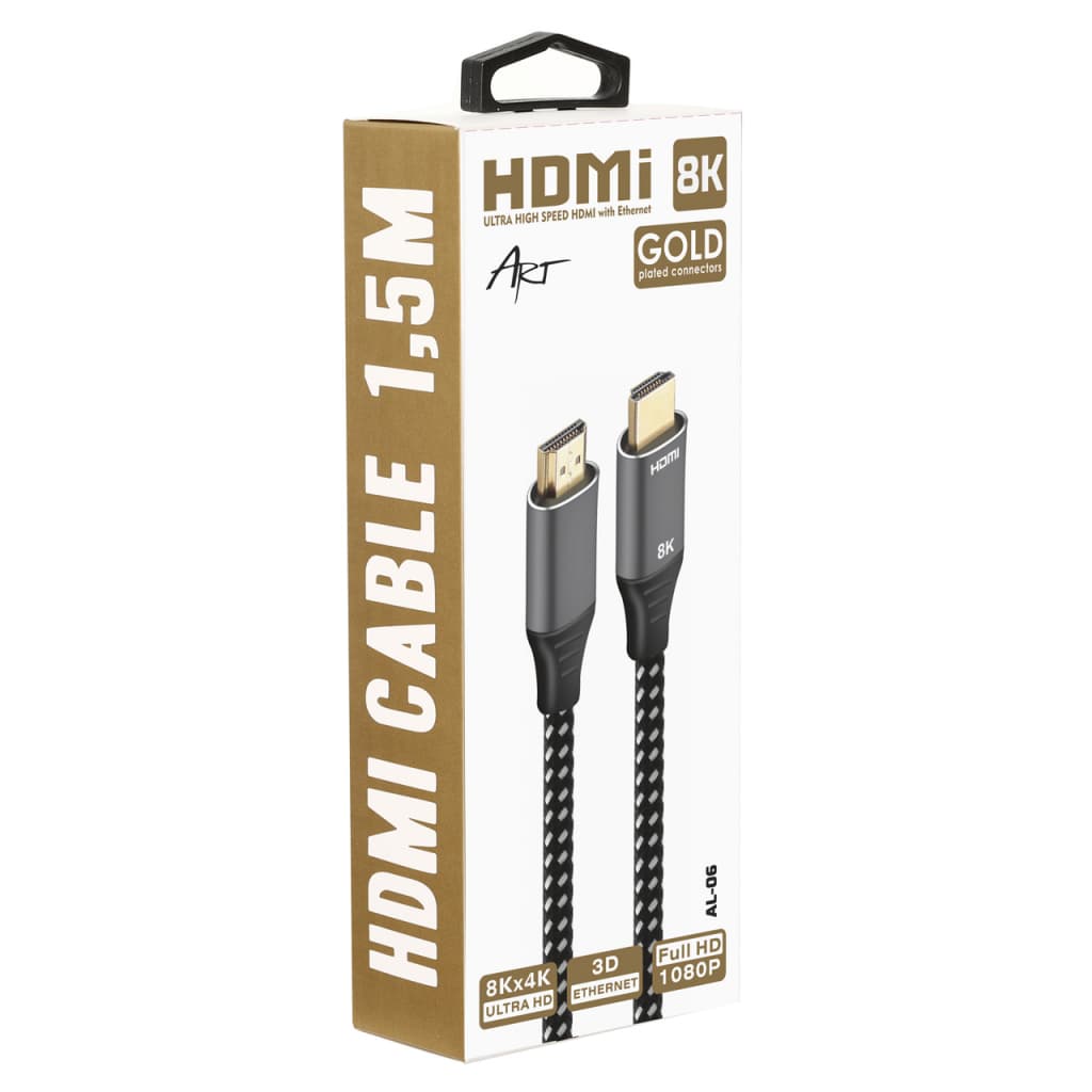 Kabel HDMI męski 8K 3D ART AL-06 1,5m HQ pozłacany Ethernet