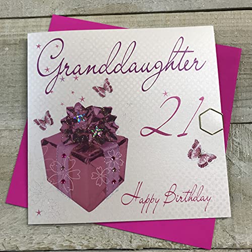 WHITE COTTON CARDS white cotton cards Granddaughter 21 'Happy Birthday' ręcznie wykonana kartka, różowa, wb109 wb109