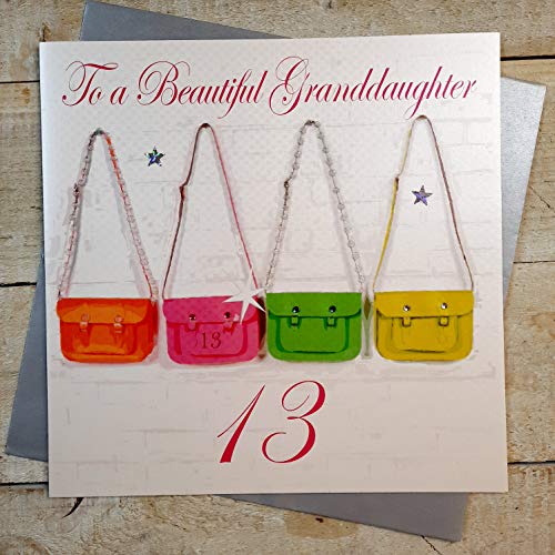 WHITE COTTON CARDS White Cotton Cards 'To A Beautiful Granddaughter 33' ręcznie wykonana duża kartka na 13. urodziny (neonowe torebki) XBDA13gd