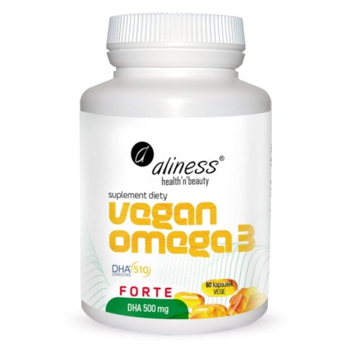 Aliness Vegan Omega 3 FORTE DHA 500mg (Olej z mikroalg) 60 Kapsułek wegańskich