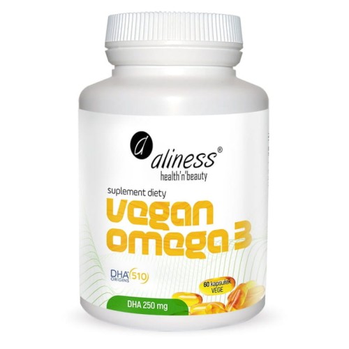 Aliness Vegan Omega 3 DHA 250mg (Olej z mikroalg) 60 Kapsułek wegańskich