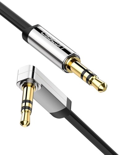 UGREEN płaski kabel stereo audio do wejść AUX, 3,5 mm jack na 3,5 mm jack 90°, z pozłacanymi wtykami 3m czarny (10728)