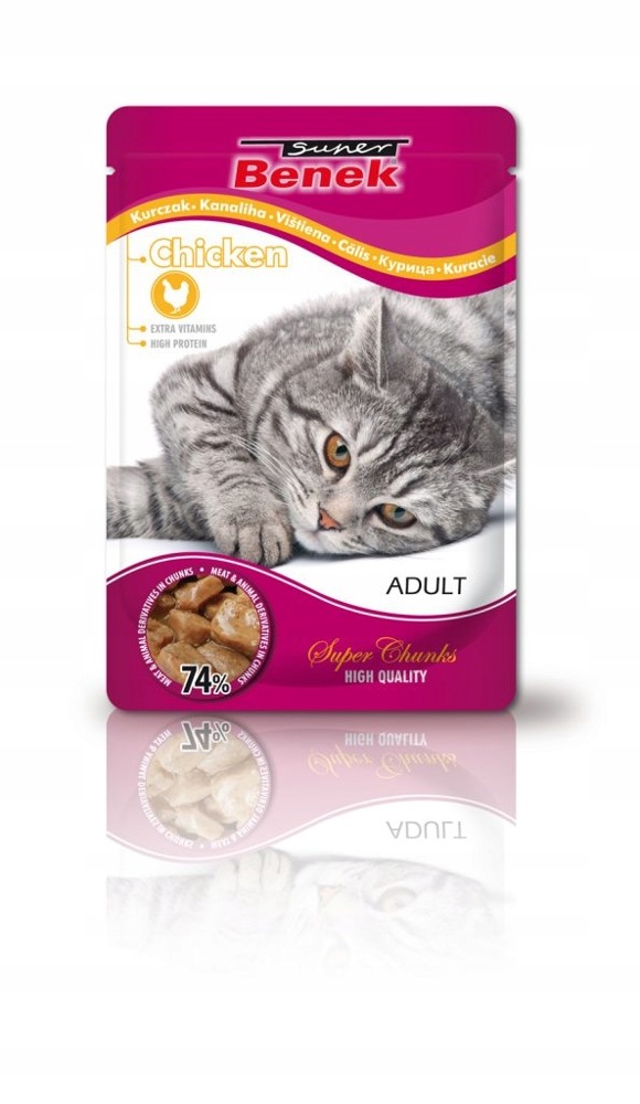 Certech Super Benek SUPER BENEK Adult Saszetka dla kota z kawałkami kurczaka 24x100g 54514-uniw