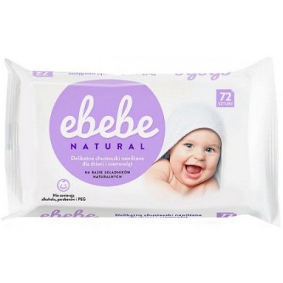 EBEBE Chusteczki nawilżające dla niemowląt (72szt.) - bez alkoholu, PEG i parabenów