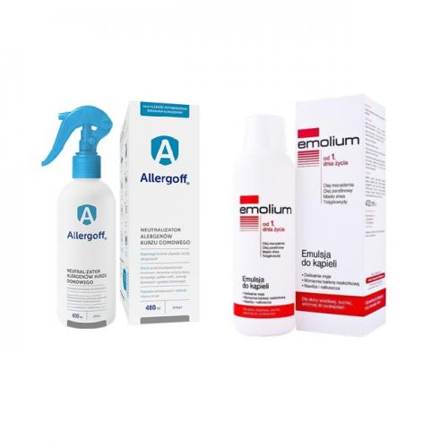 Pharma ICB Zestaw na AZS: Allergoff neutralizator alergenów kurzu domowego spray, 400ml + Emolium Dermocare Emulsja do kąpieli, 400 ml