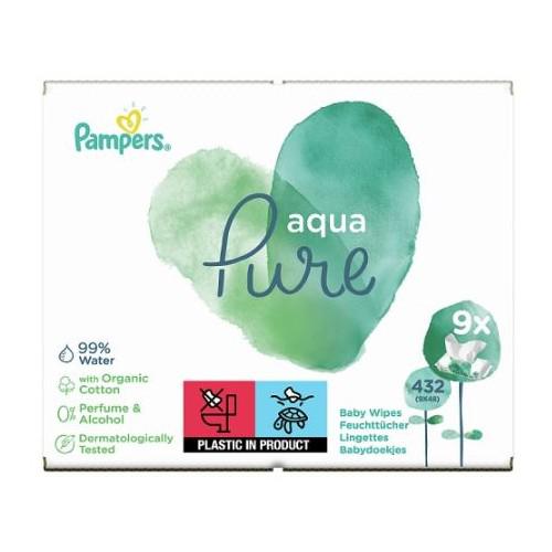 PAMPERS Aqua Pure Chusteczki nawilżane 9 x 48 szt