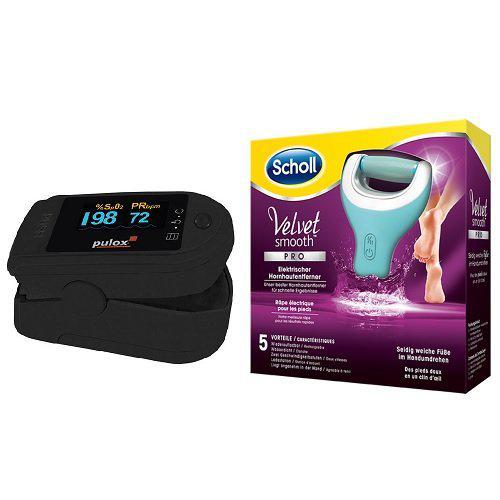 Scholl AFM Zestaw Pulsoksymetr napalcowy PULOX PO-200A z alarmem czarny + VELVET SMOOTH Pro Elektryczny pilnik do stóp z ładowarką