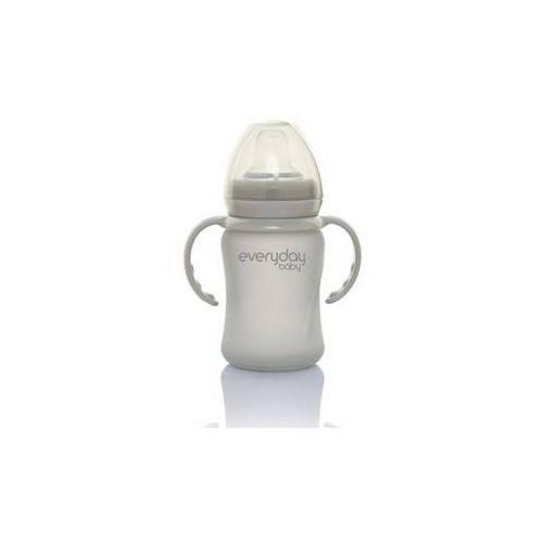 BABY&TRAVEL EVERYDAY BABY Szklana butelka z ustnikiem niekapkiem i rączkami szara 6m+, 150ml
