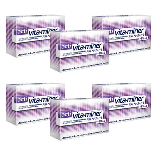 Zestaw 6 x VITA-MINER Prenatal+DHA, 30tabletek + 30kapsułek