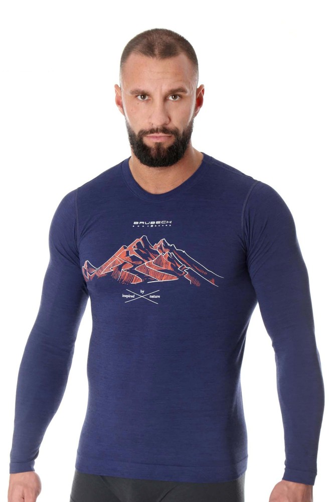 Koszulka termoaktywna z długim rękawem męska Brubeck Outdoor Wool Pro LS14140A ciemnoniebieski góry