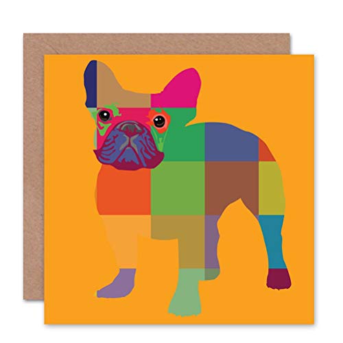 Wee Blue Coo Buldog francuski wielokolorowa grafika urodzinowa uszczelniona kartka z życzeniami plus koperta pusta wewnątrz