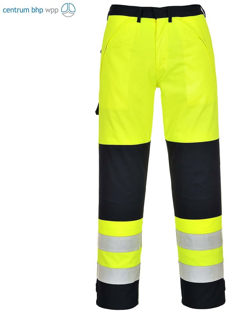 PORTWEST FR62 SPODNIE OSTRZEGAWCZE TRUDNOPALNE MULTI-NORM; ŻÓŁTY/GRANATOWY
