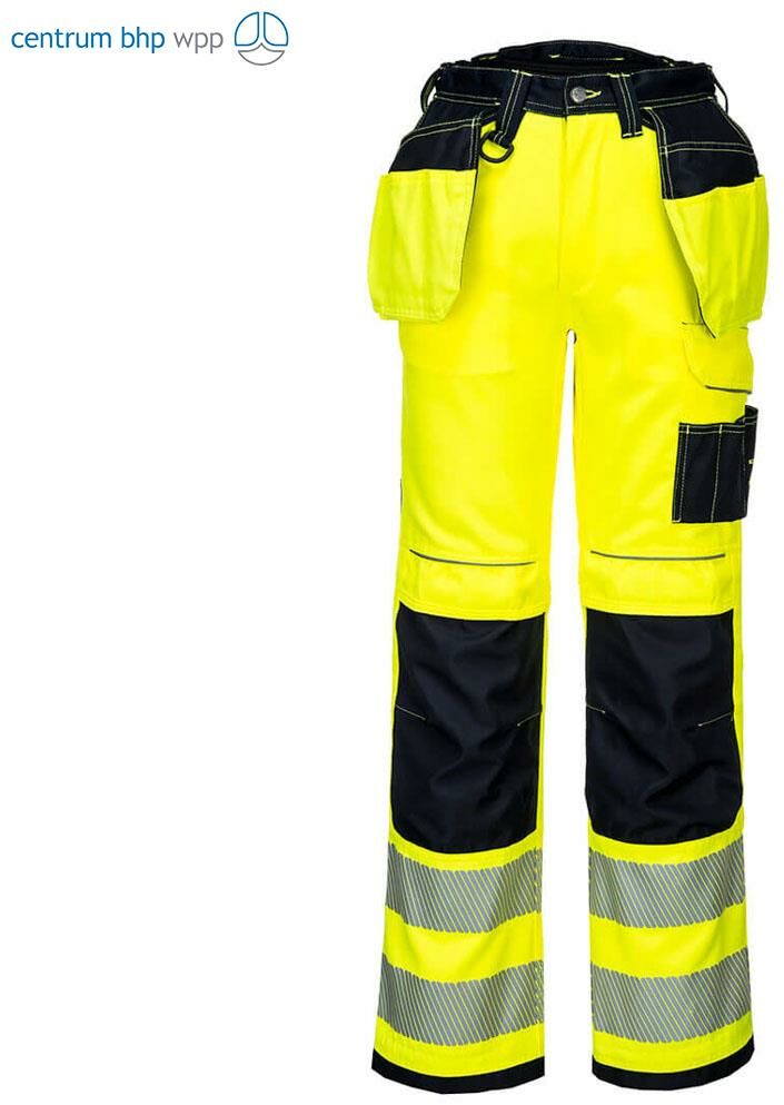 PORTWEST PW306 SPODNIE OSTRZEGAWCZE PW3 STRETCH Z KIESZENIAMI KABUROWYMI; ŻÓŁTY/CZARNY