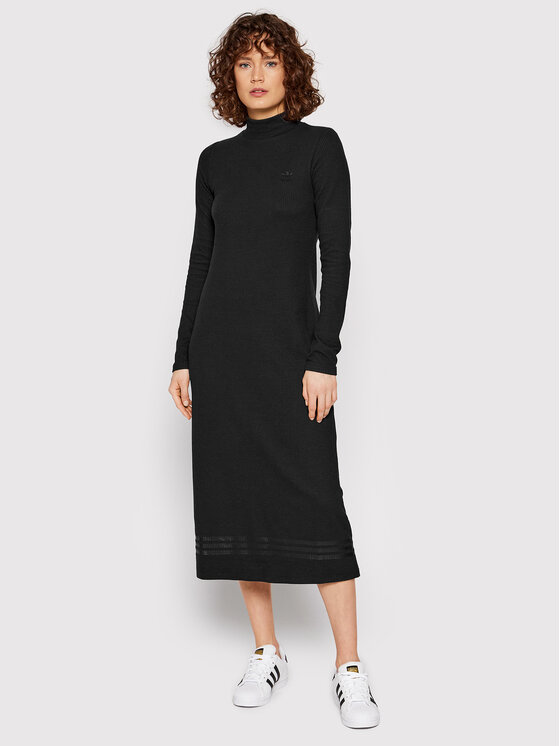 Sukienki - Adidas Sukienka dzianinowa Rib HE6916 Czarny Regular Fit - grafika 1