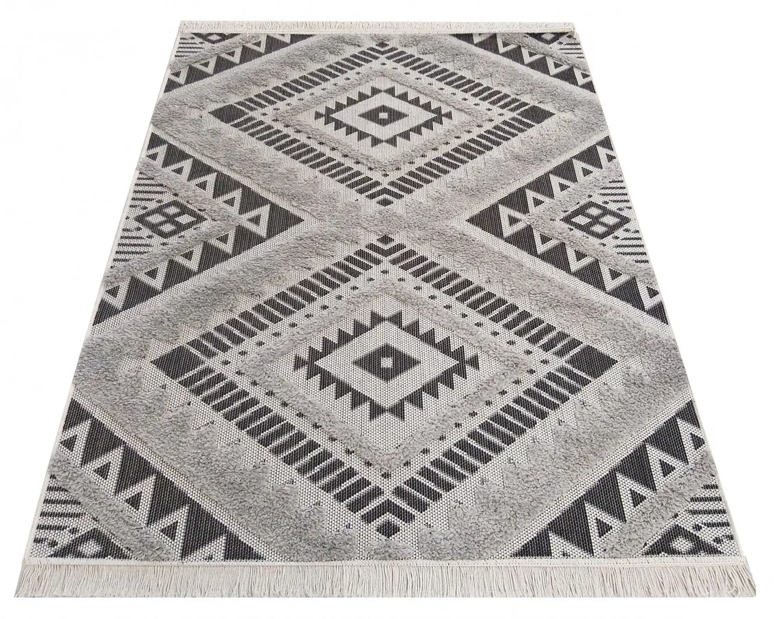 Szary prostokątny dywan we wzory W5-W38
