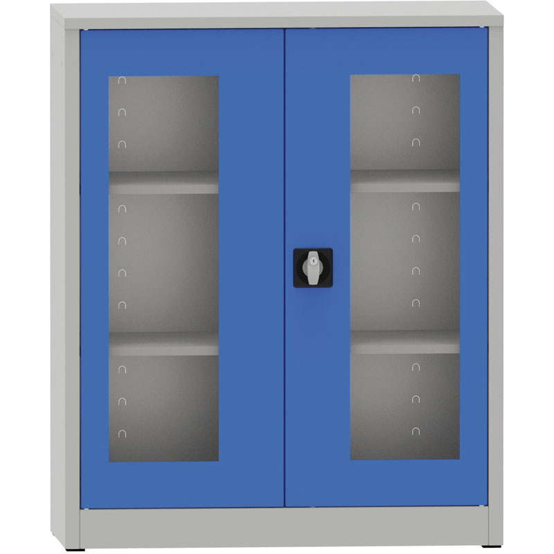 B2B Partner Szafa spawana z półkami ze szklanymi drzwiami, 1150 x 950 x 400 mm, szara/niebieska 178596