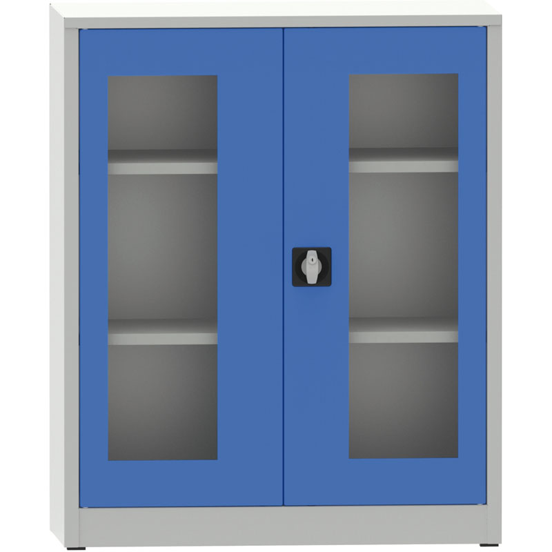B2B Partner Szafa z półkami spawana ze szklanymi drzwiami, 1150 x 950 x 600 mm, szara/niebieska 178602