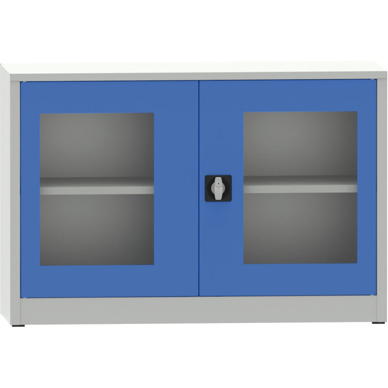 B2B Partner Szafa z półkami spawana ze szklanymi drzwiami, 800 x 1200 x 500 mm, szara/niebieska 178607
