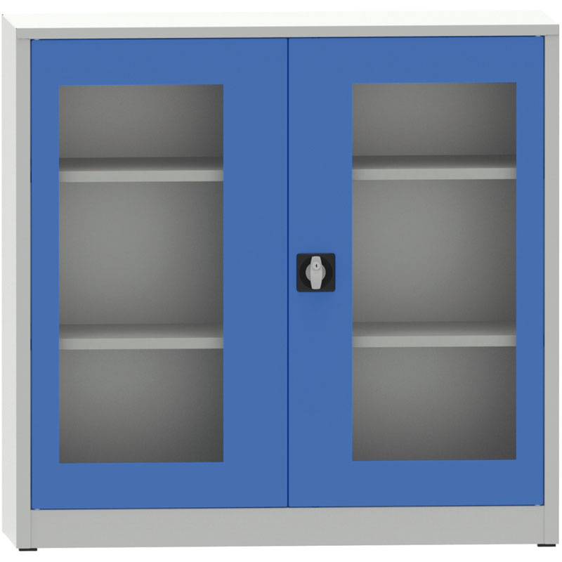 B2B Partner Szafa z półkami spawana ze szklanymi drzwiami, 1150 x 1200 x 600 mm, szara/niebieska 178611