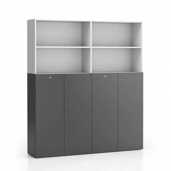 B2B Partner Szafa biurowa podwójna SEGMENT 2-drzwiowa, zamykana, 8 półek, biała/grafit 611644