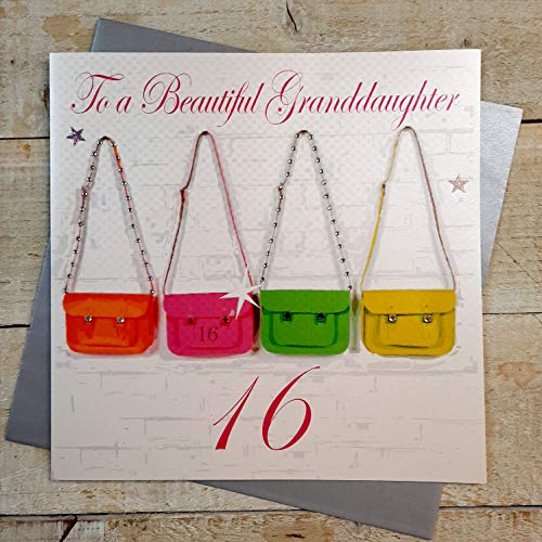 WHITE COTTON CARDS White Cotton Cards To A Beautiful Granddaughter ręcznie robione duże 16. urodziny karty neonowe tornistry XBDA16gd XBDA16gd