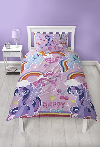 Disney My Little Pony Crush zestaw poszewek na kołdrę na pojedynczą kanapę, dwustronny design, zawiera pasującą poszewkę na poduszkę, czerwony, 200 x 135 cm