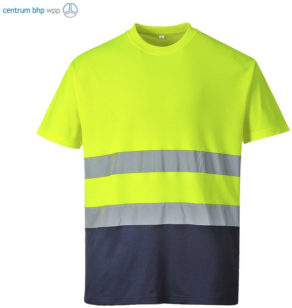 PORTWEST S173 T-SHIRT DWUKOLOROWY OSTRZEGAWCZY COTTON COMFORT; ŻÓŁTY/GRANATOWY