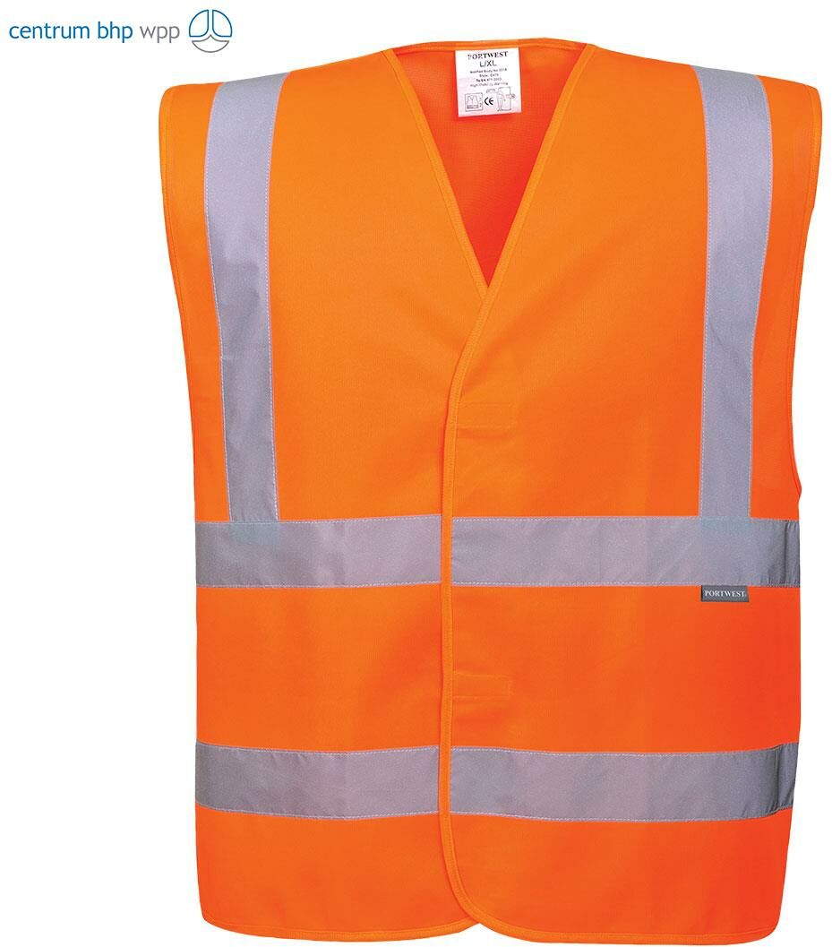 PORTWEST C470 KAMIZELKA OSTRZEGAWCZA Z TAŚMAMI PIONOWYMI I POZIOMYMI; POMARAŃCZOWY (L/XL)