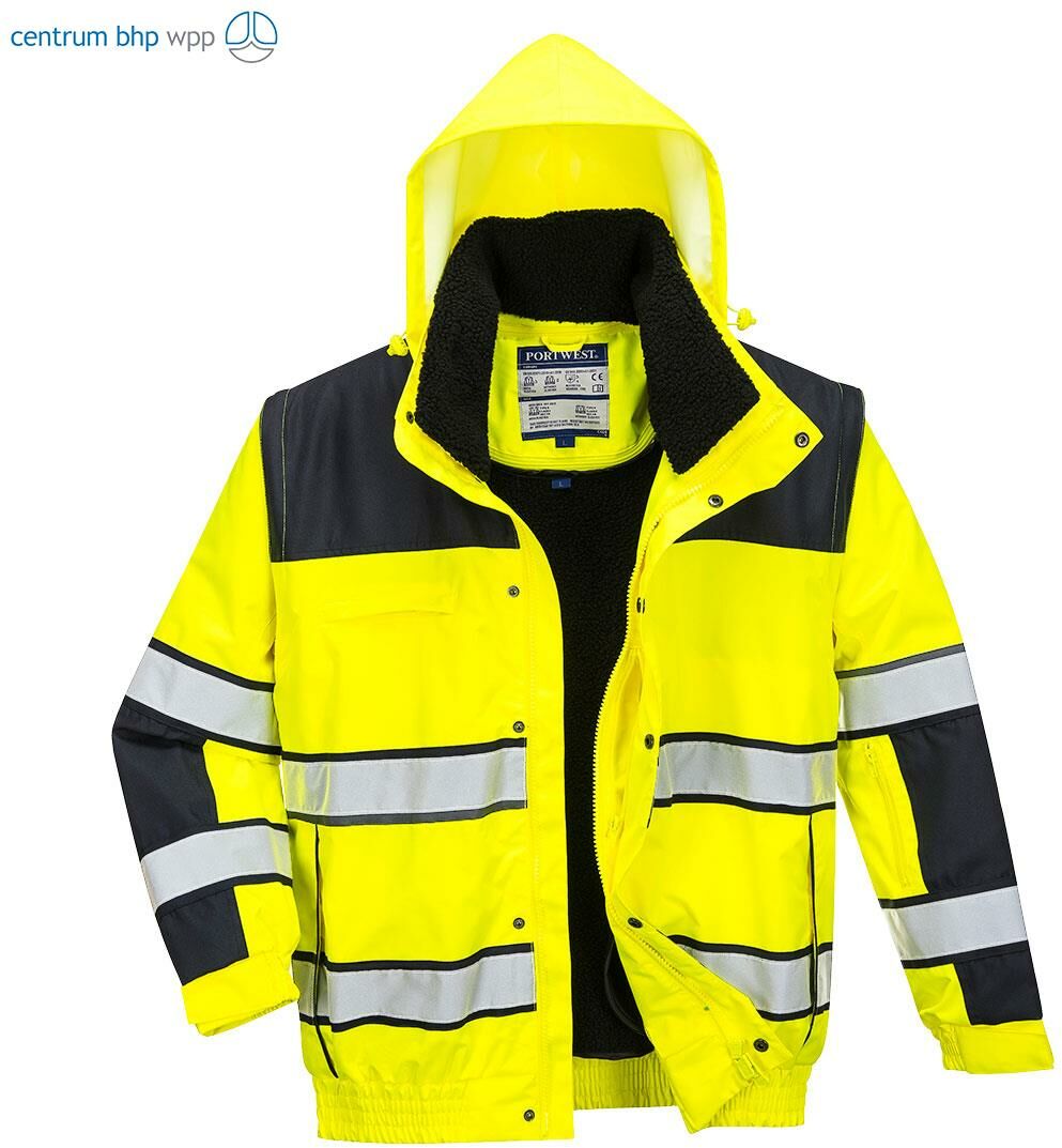 PORTWEST C466 KLASYCZNA KURTKA OSTRZEGAWCZA BOMBER; ŻÓŁTY/CZARNY