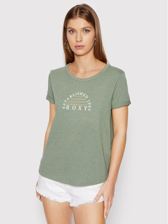 Roxy T-Shirt Oceanaholic ERJZT05354 Zielony Regular Fit