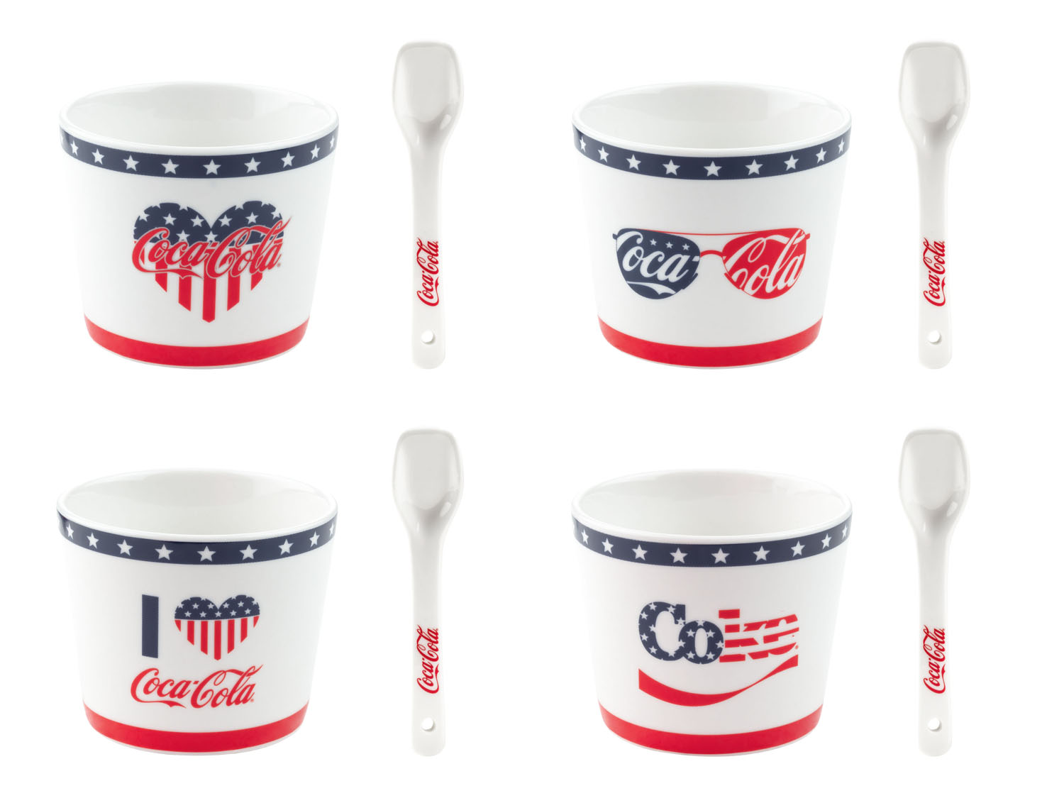 Coca Cola Coca Cola Zestaw 4 kubeczków do lodów z łyżeczkami