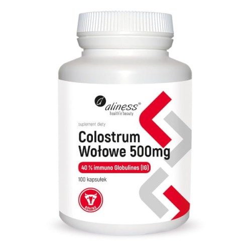 Aliness Colostrum wołowe 500mg 40% imuno Glbulines IG 100 kapsułek