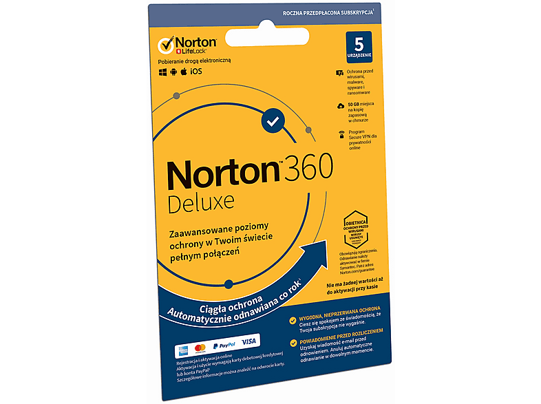 Kod aktywacyjny NORTON 360 Deluxe (5 urządzeń, 1 rok)