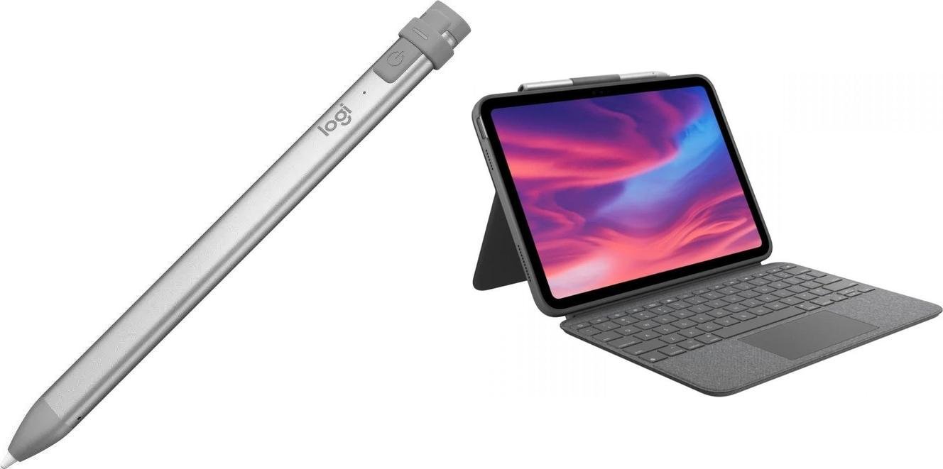 Rysik Logitech Crayon - MID GREY 914-000052 + Etui Combo Touch do iPad 10th gen Szare 920-011441