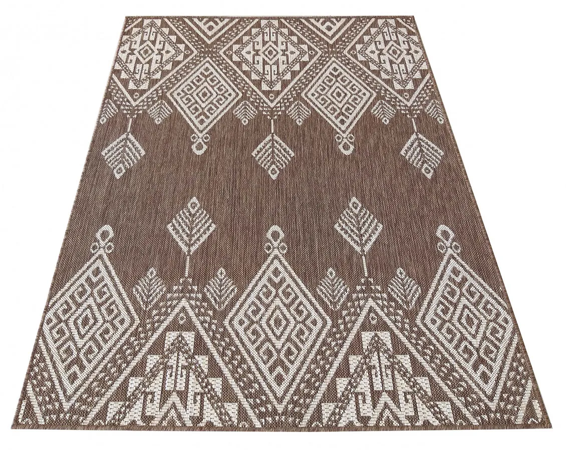 Brązowy dywan dwustronny w stylu boho T7-F36