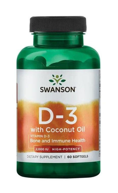 SWANSON Witamina D3 2000IU z olejem kokosa - (60 kap)