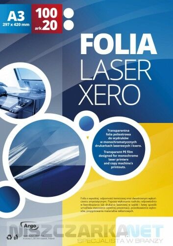Argo Folia do drukarek laserowych i kserokopiarek LX A3 opk 20 arkuszy