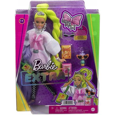 Mattel Extra Lalka #11 Biała tunika/Neonowe zielone włosy + papuga HDJ44 HDJ44