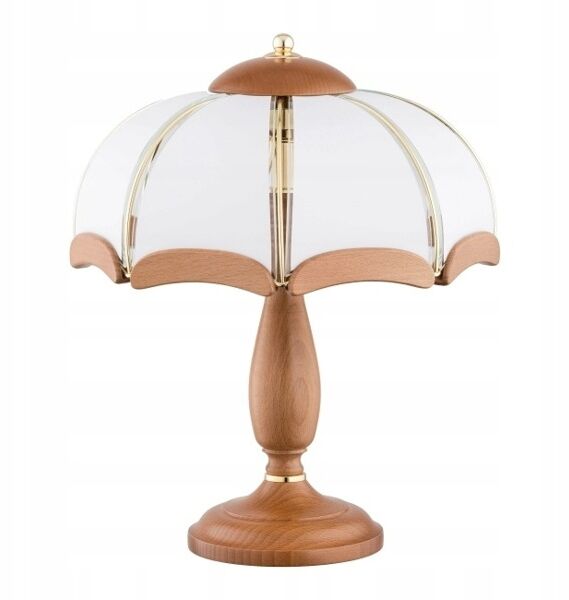 Lampka nocna drewno i szło Sikorka 2x E14 wys. 40cm biały złoty