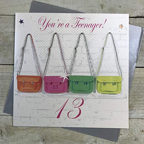 White Cotton Cards You're A Teenager ręcznie robione duże 13. urodziny karty neonowe tornistry, XBDA13