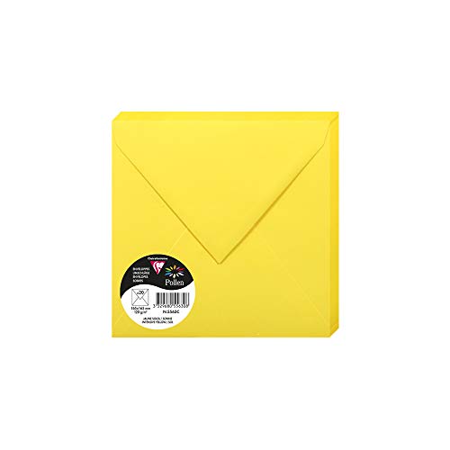 Clairefontaine 5563C - Opakowanie 20 kopert z gumką pyłkową 16,5x16,5 cm 120g, Sunshine Yellow