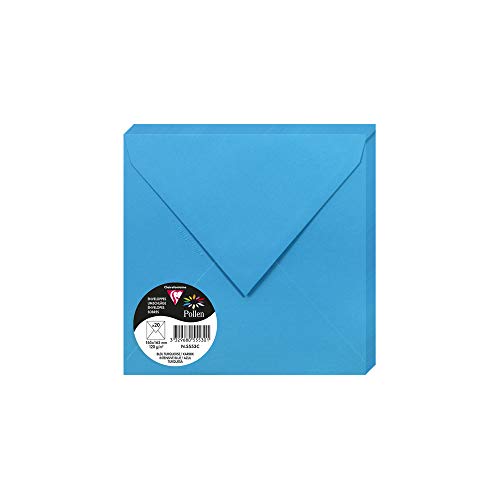Clairefontaine 5553C - Opakowanie 20 kopert z gumką pyłkową 16,5x16,5 cm 120g, Turkusowy Niebieski