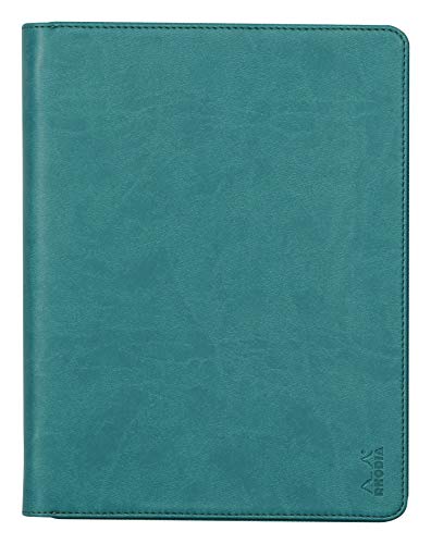 Rhodia 168103C - Teczka konferencyjna Rhodiarama 19,5x25,5 cm, z etui, 2 płaskie kieszenie zamykane na suwak, miejsca na karty, uchwyt na długopis, okładka z imitacji skóry w kolorze pawiej zieleni