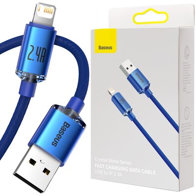 Baseus Crystal Shine Series kabel przewód USB do szybkiego ładowania i transferu danych USB Typ A - Lightning 2,4A 1,2m niebieski (CAJY000003) CAJY000003