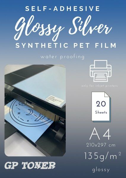 Gp Toner Samoprzylepny błyszczący srebrny syntetyczny papier PET A4 PAP-CSF003 PAP-CSF003