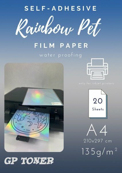 Gp Toner Samoprzylepny papier wodoodporny tęczowy holograficzny PET A4 PAP-CSF008 PAP-CSF008