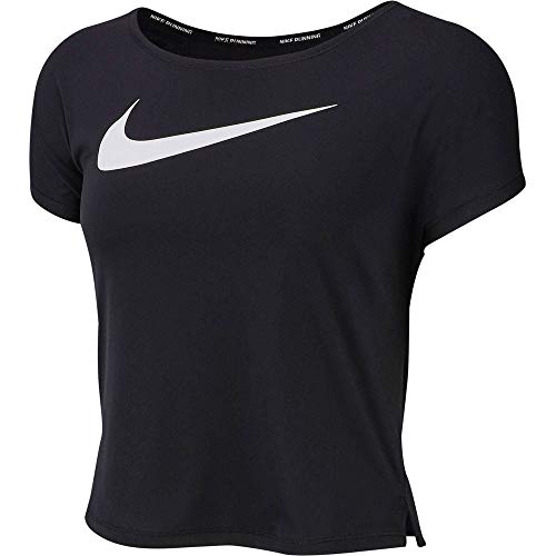 Nike damski top z krótkim rękawem Swoosh Run czarny/biały M