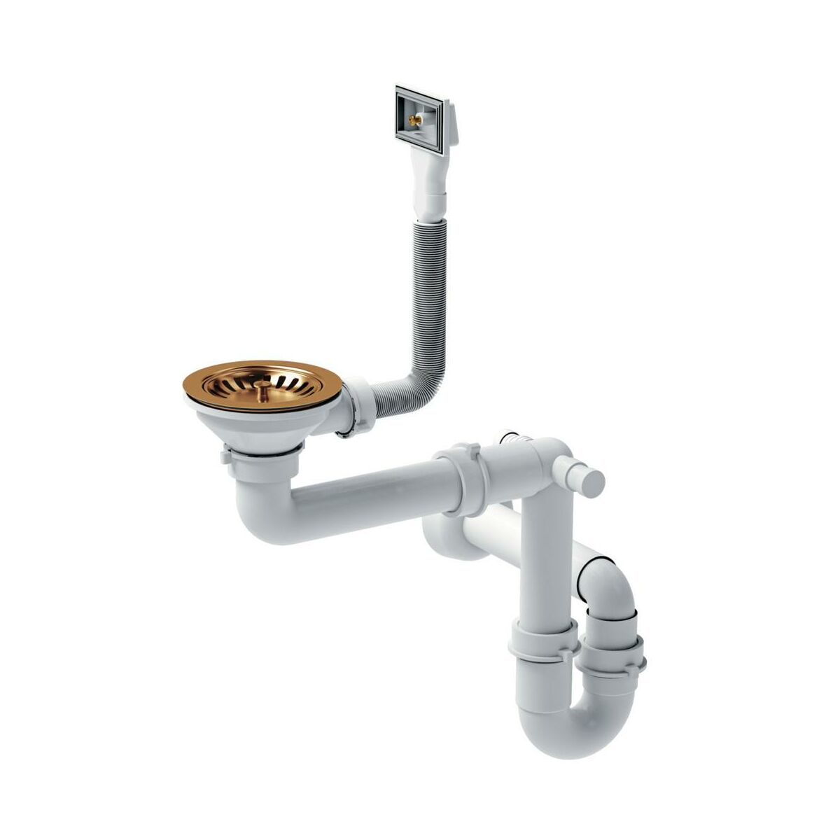 Syfon zlewu 90 mm prostokąt 1-KOMOROWY oszczędzający miejsce miedź QUADRON